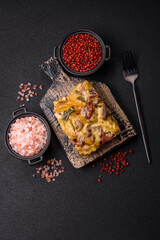 Shepherd's pie with potatoes, meat, vegetables, salt, spices and herbs