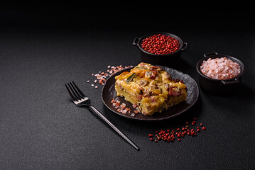Shepherd's pie with potatoes, meat, vegetables, salt, spices and herbs