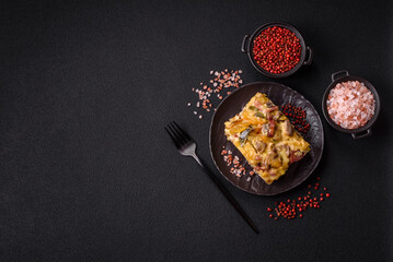 Shepherd's pie with potatoes, meat, vegetables, salt, spices and herbs