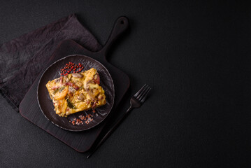 Shepherd's pie with potatoes, meat, vegetables, salt, spices and herbs