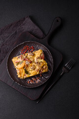 Shepherd's pie with potatoes, meat, vegetables, salt, spices and herbs