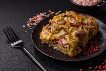 Shepherd's pie with potatoes, meat, vegetables, salt, spices and herbs