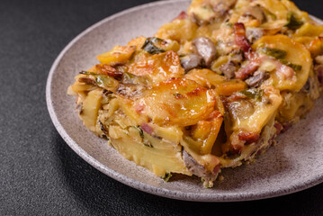 Shepherd's pie with potatoes, meat, vegetables, salt, spices and herbs