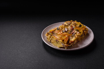 Shepherd's pie with potatoes, meat, vegetables, salt, spices and herbs