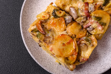 Shepherd's pie with potatoes, meat, vegetables, salt, spices and herbs
