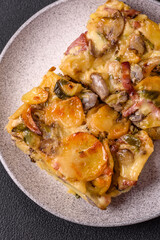 Shepherd's pie with potatoes, meat, vegetables, salt, spices and herbs