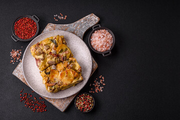 Shepherd's pie with potatoes, meat, vegetables, salt, spices and herbs