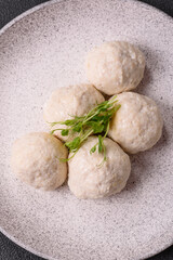 Delicious healthy steamed chicken cutlets or minced meatballs