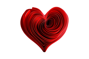 Abstract red heart with layered paper detailing, sharp, symmetrical design, isolated on white transparent backdrop, symbolizing love and passion