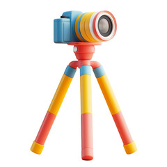 Colorful toy camera on tripod with vibrant design and playful colors