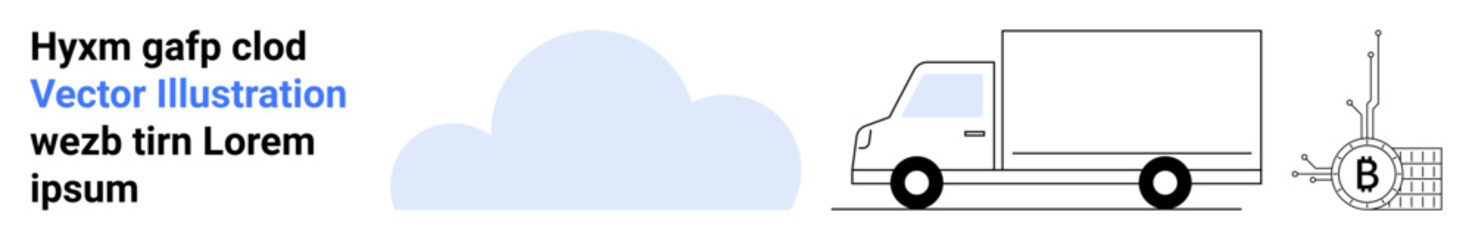 Delivery truck, blue cloud, and blockchain symbol included. Ideal for logistics, technology, data management, cloud services, blockchain, digital platforms, and transportation. Landing page