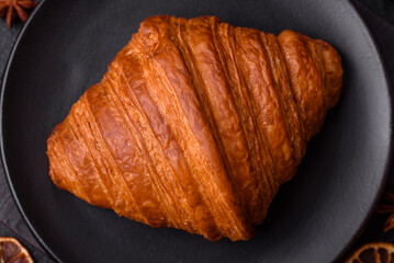 Sweet fresh crispy croissant with chocolate filling