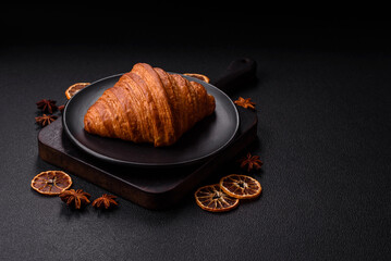 Sweet fresh crispy croissant with chocolate filling