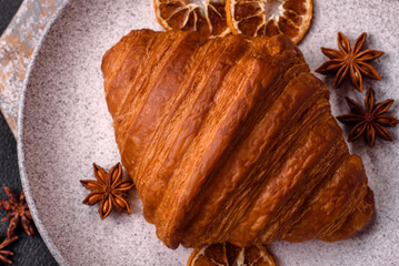 Sweet fresh crispy croissant with chocolate filling