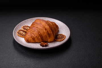 Sweet fresh crispy croissant with chocolate filling