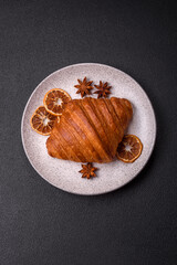 Sweet fresh crispy croissant with chocolate filling