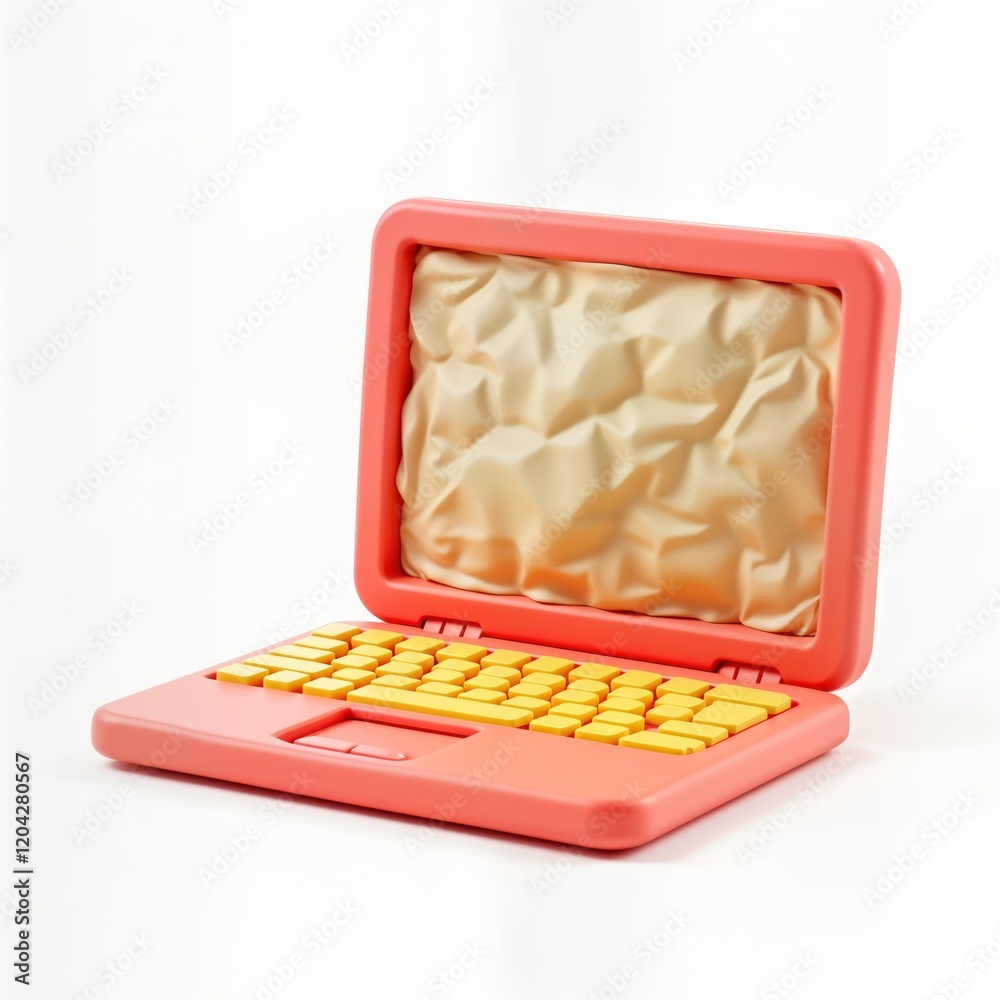 Poster colorful 3d model of laptop computer monitor. plasticine style toy icon. minimalist design with ligh