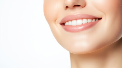 Obraz premium a woman with a white smile on her face and a white background