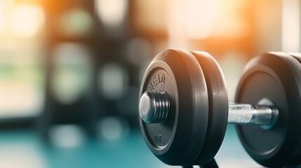 Obraz premium a close up of a dumbbell in a gym with blurry background