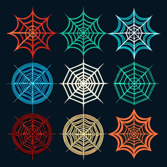 Spider web color vector set.