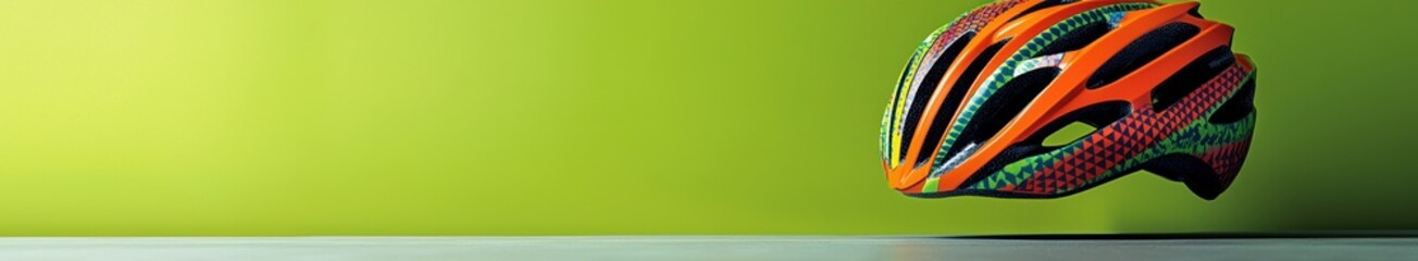 Obraz premium Colorful bicycle helmet floating against vibrant green background