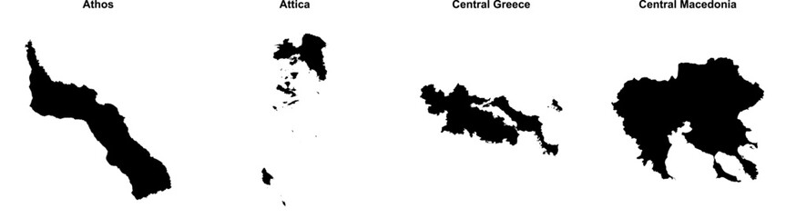 Obraz premium Athos, Attica, Central Greece, Central Macedonia outline maps