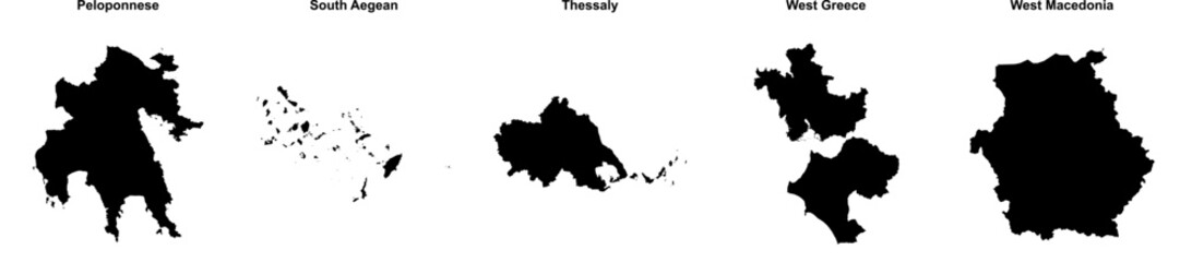 Peloponnese, South Aegean, Thessaly, West Greece, West Macedonia outline maps