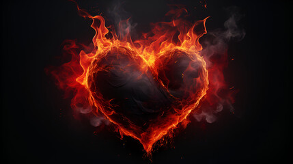 Fototapeta premium Valentine's Day artwork featuring a burning heart engulfed in intense flames, symbolizing passion and love
