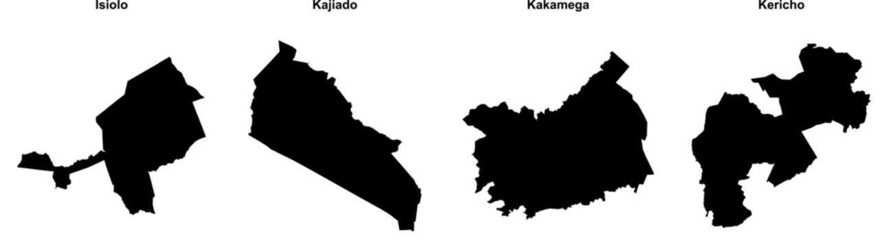 Isiolo, Kajiado, Kakamega, Kericho outline maps