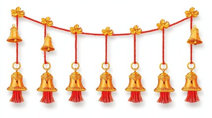 Festive New Year Design with Red Tassels and Golden Bells