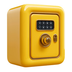 Bright Yellow Safe with Digital Lock on Transparent Background