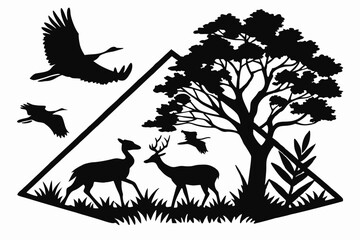 Obraz premium Animal Silhouette Collection Couples, Mountains, Trees, and More Icons on White background.