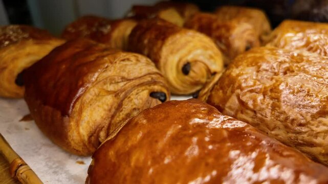 Pain aux chocolats dit chocolatine dans le sud ouest dor&eacute;s et fraichement pr&eacute;sent&eacute;s en boulangerie Fran&ccedil;aise 