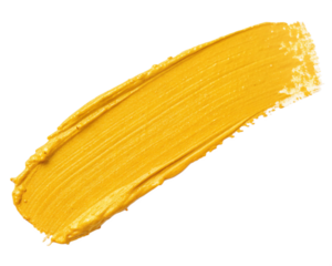 Expressive yellow brush stroke design with dynamic texture, isolated on transparent background