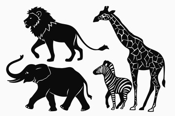 Animal Silhouette Collection  Couples, Mountains, Trees, and More Icons on White background.