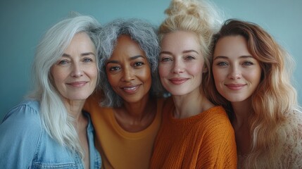 Fototapeta premium Four mature women embracing and smiling warmly