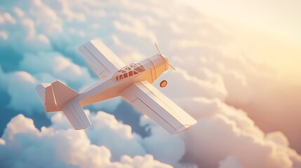 A detailed papercraft airplane soaring in the sky, with realistic paper textures and folds, with the space for text.