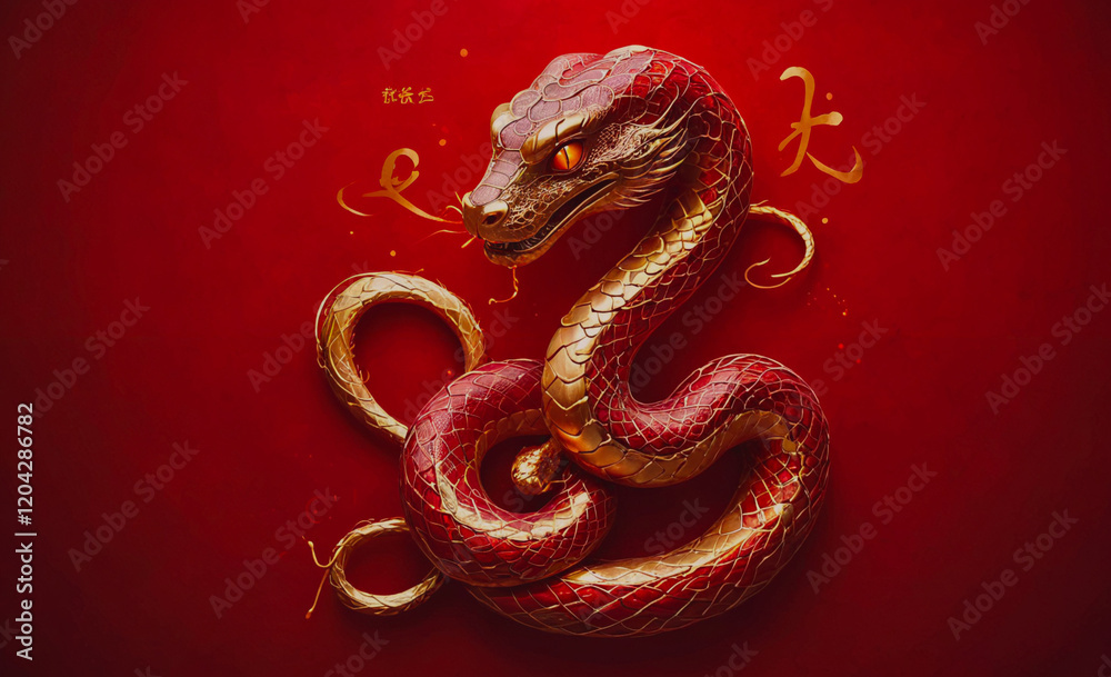 Leinwandbilder a gold and red snake with the letters 