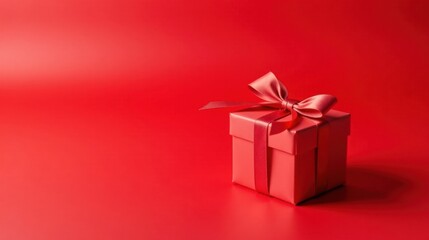 Obraz premium A Crimson Gift Box with a Delicate Satin Bow on a Matching Background
