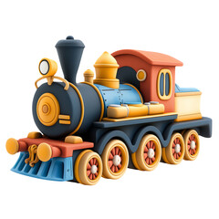Colorful Cartoon Train Toy with Bright Colors on Transparent Background