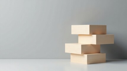 Stack of Light Wooden Blocks on a Neutral Background, Ideal for Product Displays and Minimalist Designs