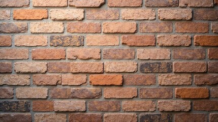 Fototapeta premium A Rustic Brick Wall Texture Featuring Varied Tones of Brown and Orange Bricks Set in a Traditional Running Bond Pattern with Subtle Lighting Effects