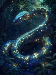 Fototapeta premium A_bioluminescent_serpent_with_glowing_patterns