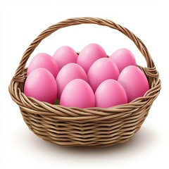 Cozy Easter Basket with Pink Eggs in a Clipart Style