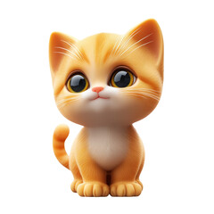 Cute Orange Kitten Character with Big Eyes on Transparent Background