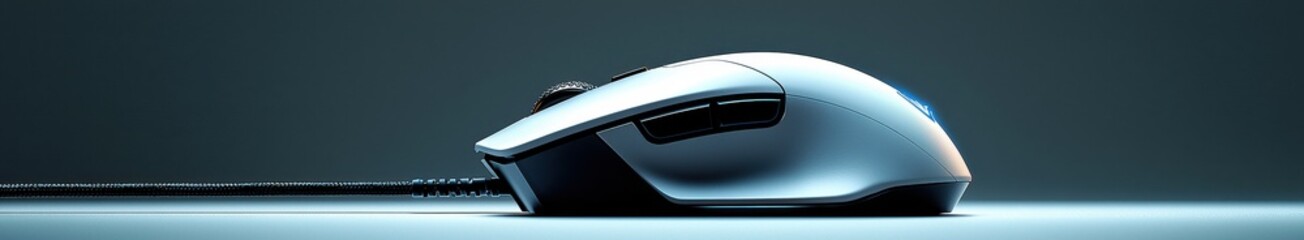 Modern gaming mouse with ergonomic design and led lighting in minimalist setting