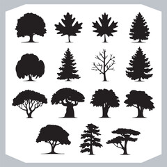 Simple Tree Silhouettes Oak Maple Coconut and More in Stunning Vector Art