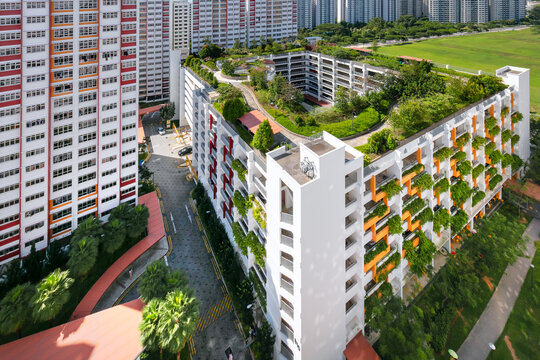 Multi-storey carparks in Choa Chu Kang HDB Estates, Singapore. The carpark is designed to address the limited space and high demand for parking in the densely populated city-state