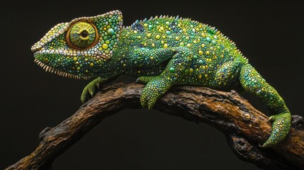 Obraz premium Vibrant Green Chameleon on a Branch