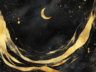 Golden Celestial Abstract Art Night Sky Design